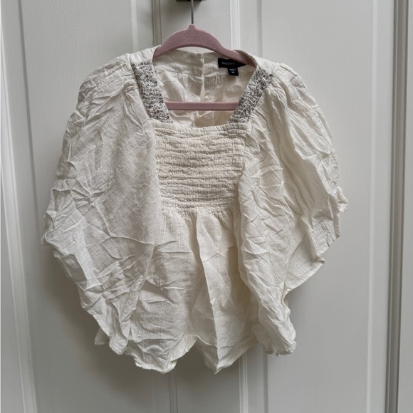 Baby GAP 3T Cream Off White Blouse with Embellished Flutter Short Sleeve Blouse - Picture 2 of 6